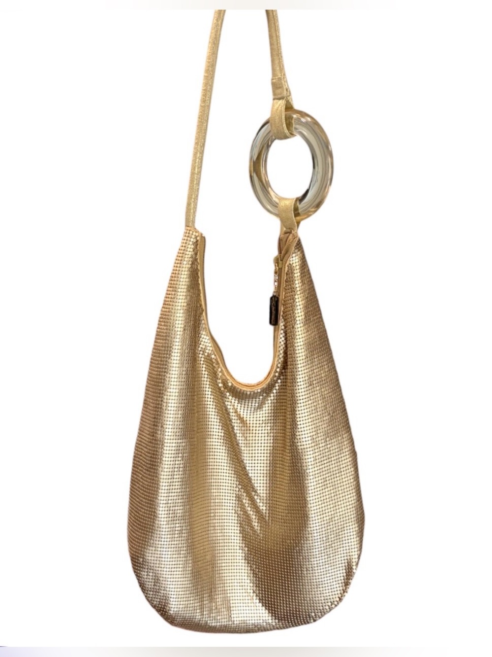 RARE VINTAGE WHITING & DAVIS LARGE GOLD CHAIN MESH LUCITE HOBO BAG